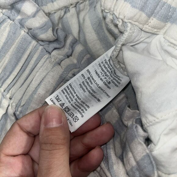 Madewell Huston Crop Pants Blue White Stripe Linen Blend Wide Leg Tie Waist Sz M - Picture 8 of 10